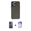 MARSİLYAN™- iPhone 13 Pro Max Kılıf Zirve Doku Koleksiyonu - Siyah Bilvis 5in1 3D Magic Cam Ekran Koruyucu + Mavi Neon Fosforlu Kamera Lens