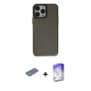 MARSİLYAN™- iPhone 13 Pro Max Kılıf Zirve Doku Koleksiyonu - Siyah Bilvis 5in1 3D Magic Cam Ekran Koruyucu + Yeşil Renkli Kamera Lens Koruma Cam