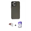 MARSİLYAN™- iPhone 13 Pro Max Kılıf Zirve Doku Koleksiyonu - Siyah Bilvis 5in1 3D Magic Cam Ekran Koruyucu + Pers Alüminyum Kamera Lens - KI