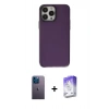 MARSİLYAN™- iPhone 13 Pro Max Kılıf Zirve Doku Koleksiyonu - Siyah Bilvis 5in1 3D Magic Cam Ekran Koruyucu + Mavi Neon Fosforlu Kamera Lens