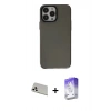 MARSİLYAN™- iPhone 13 Pro Max Kılıf Zirve Doku Koleksiyonu - Siyah Bilvis 5in1 3D Magic Cam Ekran Koruyucu + Rainbow Kamera Lens Koruma Cam - BZ
