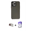MARSİLYAN™- iPhone 13 Pro Max Kılıf Zirve Doku Koleksiyonu - Siyah Bilvis 5in1 3D Magic Cam Ekran Koruyucu + Rainbow Kamera Lens Koruma Cam - KI