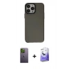 MARSİLYAN™- iPhone 13 Pro Max Kılıf Zirve Doku Koleksiyonu - Siyah Bilvis 5in1 5D Magic Hayalet Cam Ekran Koruyucu + Neon Fosforlu Kamera Lens - YL