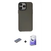 MARSİLYAN™- iPhone 13 Pro Max Kılıf Zirve Doku Koleksiyonu - Siyah Bilvis 5in1 5D Magic Hayalet Cam Ekran Koruyucu + Renkli Kamera Lens Koruma Cam - SI
