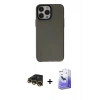 MARSİLYAN™- iPhone 13 Pro Max Kılıf Zirve Doku Koleksiyonu - Siyah Bilvis 5in1 5D Magic Hayalet Cam Ekran Koruyucu + Gold Raze Metal Kamera Lens