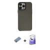 MARSİLYAN™- iPhone 13 Pro Max Kılıf Zirve Doku Koleksiyonu - Siyah Bilvis 5in1 5D Magic Hayalet Cam Ekran Koruyucu + Shine Kamera Lens Koruma Cam - PE
