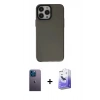 MARSİLYAN™- iPhone 13 Pro Max Kılıf Zirve Doku Koleksiyonu - Siyah Bilvis 5in1 5D Magic Hayalet Cam Ekran Koruyucu + Neon Fosforlu Kamera Lens - MI