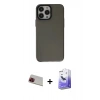 MARSİLYAN™- iPhone 13 Pro Max Kılıf Zirve Doku Koleksiyonu - Siyah Bilvis 5in1 5D Magic Hayalet Cam Ekran Koruyucu + Rainbow Kamera Lens Koruma Cam - KI