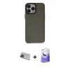 MARSİLYAN™- iPhone 13 Pro Max Kılıf Zirve Doku Koleksiyonu - Siyah Bilvis 5in1 5D Magic Hayalet Cam Ekran Koruyucu + Rainbow Kamera Lens Koruma Cam - MI