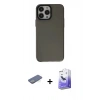 MARSİLYAN™- iPhone 13 Pro Max Kılıf Zirve Doku Koleksiyonu - Siyah Bilvis 5in1 5D Magic Hayalet Cam Ekran Koruyucu + Yeşil Renkli Kamera Lens Koruma Cam