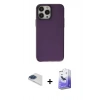 MARSİLYAN™- iPhone 13 Pro Max Kılıf Zirve Doku Koleksiyonu - Siyah Bilvis 5in1 5D Magic Hayalet Cam Ekran Koruyucu + Lacivert Pers Alüminyum Kamera Lens