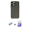 MARSİLYAN™- iPhone 13 Pro Max Kılıf Zirve Doku Koleksiyonu - Siyah Bilvis 5in1 5D Magic Hayalet Cam Ekran Koruyucu + Shine Kamera Lens Koruma Cam - MI
