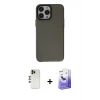 MARSİLYAN™- iPhone 13 Pro Max Kılıf Zirve Doku Koleksiyonu - Siyah Bilvis 5in1 5D Magic Hayalet Cam Ekran Koruyucu + Gold Shine Kamera Lens