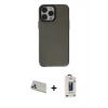MARSİLYAN™- iPhone 13 Pro Max Kılıf Zirve Doku Koleksiyonu - Siyah Bilvis Hayalet Cam Ekran Koruyucu + Rainbow Kamera Lens Koruma Cam - BZ