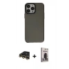 MARSİLYAN™- iPhone 13 Pro Max Kılıf Zirve Doku Koleksiyonu - Siyah Bilvis Hayalet Cam Ekran Koruyucu + Raze Metal Kamera Lens - GD