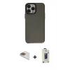MARSİLYAN™- iPhone 13 Pro Max Kılıf Zirve Doku Koleksiyonu - Siyah Bilvis Hayalet Cam Ekran Koruyucu + Pers Alüminyum Kamera Lens - GD