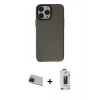 MARSİLYAN™- iPhone 13 Pro Max Kılıf Zirve Doku Koleksiyonu - Siyah Bilvis Hayalet Cam Ekran Koruyucu + Rainbow Kamera Lens Koruma Cam - KI