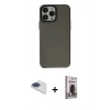 MARSİLYAN™- iPhone 13 Pro Max Kılıf Zirve Doku Koleksiyonu - Siyah Bilvis Hayalet Cam Ekran Koruyucu + Pers Alüminyum Kamera Lens - LT