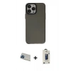 MARSİLYAN™- iPhone 13 Pro Max Kılıf Zirve Doku Koleksiyonu - Siyah Bilvis Hayalet Cam Ekran Koruyucu + Rainbow Kamera Lens Koruma Cam - MI