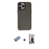 MARSİLYAN™- iPhone 13 Pro Max Kılıf Zirve Doku Koleksiyonu - Siyah Bilvis Hayalet Cam Ekran Koruyucu + Shine Kamera Lens Koruma Cam - PE