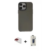 MARSİLYAN™- iPhone 13 Pro Max Kılıf Zirve Doku Koleksiyonu - Siyah Bilvis Hayalet Cam Ekran Koruyucu + Pers Alüminyum Kamera Lens - KI