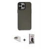 MARSİLYAN™- iPhone 13 Pro Max Kılıf Zirve Doku Koleksiyonu - Siyah Bilvis Hayalet Cam Ekran Koruyucu + Pers Alüminyum Kamera Lens - GD