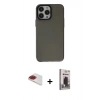 MARSİLYAN™- iPhone 13 Pro Max Kılıf Zirve Doku Koleksiyonu - Siyah Bilvis Hayalet Cam Ekran Koruyucu + Pers Alüminyum Kamera Lens - KI