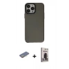 MARSİLYAN™- iPhone 13 Pro Max Kılıf Zirve Doku Koleksiyonu - Siyah Bilvis Hayalet Cam Ekran Koruyucu + Renkli Kamera Lens Koruma Cam - SI