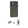 MARSİLYAN™- iPhone 13 Pro Max Kılıf Zirve Doku Koleksiyonu - Siyah Bilvis Hayalet Cam Ekran Koruyucu + Renkli Kamera Lens Koruma Cam - YL