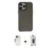 MARSİLYAN™- iPhone 13 Pro Max Kılıf Zirve Doku Koleksiyonu - Siyah Bilvis Hayalet Cam Ekran Koruyucu + Shine Kamera Lens - GD