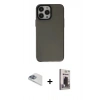 MARSİLYAN™- iPhone 13 Pro Max Kılıf Zirve Doku Koleksiyonu - Siyah Bilvis Hayalet Cam Ekran Koruyucu + Sierra Blue Pers Alüminyum Kamera Lens