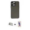 MARSİLYAN™- iPhone 13 Pro Max Kılıf Zirve Doku Koleksiyonu - Siyah Joko 5D Cam + Rainbow Kamera Lens Koruma Cam - BZ