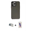 MARSİLYAN™- iPhone 13 Pro Max Kılıf Zirve Doku Koleksiyonu - Siyah Joko 5D Cam + Rainbow Kamera Lens Koruma Cam - MI