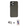 MARSİLYAN™- iPhone 13 Pro Max Kılıf Zirve Doku Koleksiyonu - Siyah Joko 5D Cam + Rainbow Kamera Lens Koruma Cam - MR
