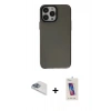 MARSİLYAN™- iPhone 13 Pro Max Kılıf Zirve Doku Koleksiyonu - Siyah Joko 5D Cam + Pers Alüminyum Kamera Lens - SABE