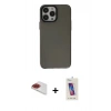MARSİLYAN™- iPhone 13 Pro Max Kılıf Zirve Doku Koleksiyonu - Siyah Joko 5D Cam + Pers Alüminyum Kamera Lens - KI