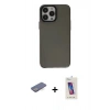 MARSİLYAN™- iPhone 13 Pro Max Kılıf Zirve Doku Koleksiyonu - Siyah Joko 5D Cam + Renkli Kamera Lens Koruma Cam - MI