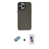 MARSİLYAN™- iPhone 13 Pro Max Kılıf Zirve Doku Koleksiyonu - Siyah Joko 5D Cam + Shine Kamera Lens Koruma Cam - GI