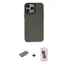 MARSİLYAN™- iPhone 13 Pro Max Kılıf Zirve Doku Koleksiyonu - Siyah Joko 5D Cam + Renkli Kamera Lens Koruma Cam - TU