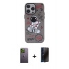 MARSİLYAN™- iPhone 13 Pro Max Kılıf Zirve Form Özel Seri - Siyah 3D Antistatik Hayalet Cam Ekran Koruyucu + Neon Fosforlu Kamera Lens - YL