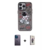 MARSİLYAN™- iPhone 13 Pro Max Kılıf Zirve Form Özel Seri - Siyah Bilvis 3D Cam Ekran Koruyucu + Mavi Neon Fosforlu Kamera Lens