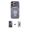MARSİLYAN™- iPhone 13 Pro Max Kılıf Zirve Form Özel Seri - Siyah Bilvis 3D Cam Ekran Koruyucu + Mavi Neon Fosforlu Kamera Lens