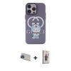MARSİLYAN™- iPhone 13 Pro Max Kılıf Zirve Form Özel Seri - Siyah Bilvis 3D Cam Ekran Koruyucu + Mavi Rainbow Kamera Lens Koruma Cam