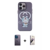 MARSİLYAN™- iPhone 13 Pro Max Kılıf Zirve Form Özel Seri - Siyah Bilvis 3D Mat Cam Ekran Koruyucu + Mavi Neon Fosforlu Kamera Lens