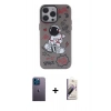 MARSİLYAN™- iPhone 13 Pro Max Kılıf Zirve Form Özel Seri - Siyah Bilvis 3D Mat Cam Ekran Koruyucu + Mavi Neon Fosforlu Kamera Lens