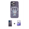 MARSİLYAN™- iPhone 13 Pro Max Kılıf Zirve Form Özel Seri - Siyah Bilvis 5in1 5D Magic Hayalet Cam Ekran Koruyucu + Mavi Neon Fosforlu Kamera Lens