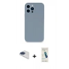 MARSİLYAN™- iPhone 13 Pro Max Kılıf Zirve Modern Özel Seri - Şeffaf Pasifik Cam Ekran Koruyucu + Lacivert Pers Alüminyum Kamera Lens
