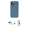 MARSİLYAN™- iPhone 13 Pro Max Kılıf Zirve Modern Özel Seri - Şeffaf Pasifik Cam Ekran Koruyucu + Lacivert Pers Alüminyum Kamera Lens