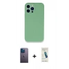 MARSİLYAN™- iPhone 13 Pro Max Kılıf Zirve Modern Özel Seri - Şeffaf Pasifik Cam Ekran Koruyucu + Mavi Neon Fosforlu Kamera Lens