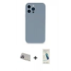 MARSİLYAN™- iPhone 13 Pro Max Kılıf Zirve Modern Özel Seri - Şeffaf Pasifik Cam Ekran Koruyucu + Mor Rainbow Kamera Lens Koruma Cam
